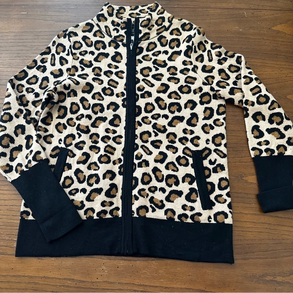 Rachel Zoe animal print zip up knit blazer M